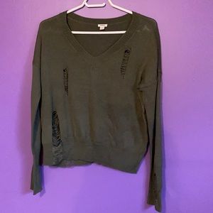 Green Distressed Sweater
